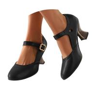 Womens Mary Jane Pumps PU Block Heel Buckle Buckle Closed Toe Black Brown Green UK 2-9 EU 34-43 Autumn Winter Women Outfits