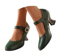 Womens Mary Jane Pumps PU Block Heel Buckle Buckle Closed Toe Black Brown Green UK 2-9 EU 34-43 Autumn Winter Women Outfits