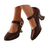 Womens Mary Jane Pumps PU Block Heel Buckle Buckle Closed Toe Black Brown Green UK 2-9 EU 34-43 Autumn Winter Women Outfits