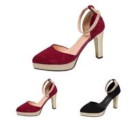 Womens Mary Jane Pumps Soft Suede Chunky Heel Platform Comfort Heel Shoes with Adjustable Rhinestone Ankle Strap Casual Cute Work Pumps for Beer Festival Oktoberfest and Fall Evening Parties Red