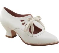 Women's Mary Jane Pumps Vintage Chunky Heel Lace Up High Heel Ladies Hollow Pointed Toe Dress Shoes for Daily(White,5 UK)