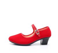Women's Mary Jane Pumps with Ankle Strap, Low Block Heel Court Shoes for Work Comfort Support Wide Fit Office & Evening Party Formal Shoes Cushioned Slip On Smart Heels Red