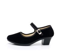 Women's Mary Jane Pumps with Ankle Strap, Low Block Heel Court Shoes for Work Comfort Support Wide Fit Office & Evening Party Formal Shoes Cushioned Slip On Smart Heels Black