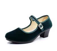Women's Mary Jane Pumps with Ankle Strap, Low Block Heel Court Shoes for Work Comfort Support Wide Fit Office & Evening Party Formal Shoes Cushioned Slip On Smart Heels Dark Green