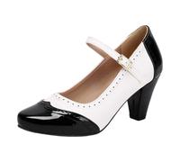 Women's Mary Jane Round Toe Two Tone Heel Design High Heels for Dates Festivals, black, 9 UK