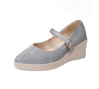 Women's Mary Jane Sandals, Summer Shoes, Breathable, Slope Heel, Comfortable Sandals, Plain, Elegant, Slip-On Thick Sole, Clip Shoes, Outdoor, Ballroom, Wedding, Evening Shoes, 35-40.5 EU, gray, 7 UK