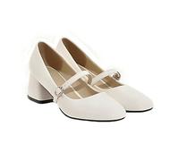 Women's Mary Jane Shoes Classic Buckle Strap Lightweight Solid Color Court Shoes Wear-Resistant Block Heel Casual Leather Shoes for Daily White