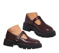 Women's Mary Jane Shoes, Classic T-Strap Ballet Flats PU Leather Penny Loafers Slip On Dressy Shoes for Office Work (Wine Red,40EU)