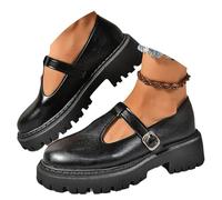 Women's Mary Jane Shoes, Classic T-Strap Ballet Flats PU Leather Penny Loafers Slip On Dressy Shoes for Office Work (Black,37EU)