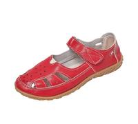 Women's Mary Jane Shoes Comfortable Flat Walking Sandals Breathable Cut-out Summer Shoes with Hook and Loop Strap Casual Lightweight Work Loafers for Ladies Red