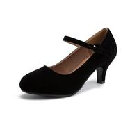 Women's Mary Jane Shoes Kitten Heel Closed Round Toe Low Heels Ankle Strap Office Work Church Wedding Pumps, Black Suede, 7 UK