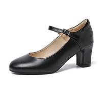 Women's Mary Jane Shoes Low Block Heel Round Toe Dress Office Work Church Pumps, Matte Black, 12