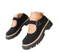 Women's Mary Jane Shoes, Platform Non-Slip Classics Round Toe Flat Shoes Adjustable Ankle Strap Black Oxford Shoe for Dressy Office Party Dress Shoes (7.5,Black Matte)