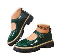 Women's Mary Jane Shoes, Platform Non-Slip Classics Round Toe Flat Shoes Adjustable Ankle Strap Black Oxford Shoe for Dressy Office Party Dress Shoes (5,Green)