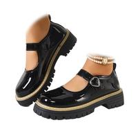 Women's Mary Jane Shoes, Platform Non-Slip Classics Round Toe Flat Shoes Adjustable Ankle Strap Black Oxford Shoe for Dressy Office Party Dress Shoes (6.5,Black Glossy)