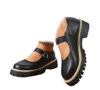 Women's Mary Jane Shoes, Platform Non-Slip Classics Round Toe Flat Shoes Adjustable Ankle Strap Black Oxford Shoe for Dressy Office Party Dress Shoes (3,Black Textured)