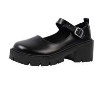 Women's Mary Jane Shoes Spring Buckle JK Lolita Women Platform Shoes Japanese Cute Chunky Heel Women Single Shoes Soft Leather Shoes, Black matte, 6 UK