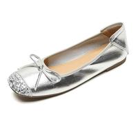 Women's Mary Jane Shoes Square Toe Ballet Flats Comfortable Casual Slip On Loafers & Moccasins Work Office Mary Jane Shoes (Silver,43EU)