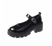 Women's Mary Jane Shoes Thick Sole Shoes Bow Pearl Decoration Gothic Sweet Looking Platform Shoes Leather Decoration Low Heel Shoe (Black, 6)