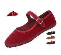 Women's Mary Jane Shoes Vintage Velvet Ballet Flats with Strap Comfort Soft Breathable Slip-On Loafers for Women Casual Shoes (Red,38EU)