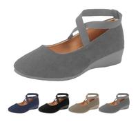 Womens Mary Jane Shoes Wide Fit Slip On Wedge Flat Ankle Strape Shoes Summer Autumn Outdoor Casual Pumps Comfy Lightweight Work Nursing Practical Shoe Footwear A Grey