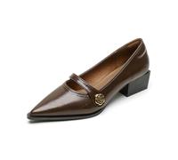 Women's Mary Jane Shoes with Pointed Toe and Chunky Heel - Lightweight Non-fatiguing Flats Suitable for Walking Dates and Commuting Brown
