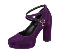 Women's Mary Jane Style Round Toe Platform Sole Cross Ankle Strap Matte Suede Look Chunky Block Heel Comfortable Everyday Shoes Perfect for Oktoberfest and Leisure, purple, 9 UK