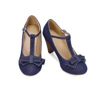 Women's Mary Jane Vintage T-Strap Heels with Bow 1950s Pumps Closed Toe 1920s Victorian Sweet Ankle Elegant Comfortable Formal Dressy Shoes, BU3, 4 UK