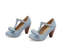 Women's Mary Jane Vintage T-Strap Heels with Bow 1950s Pumps Closed Toe 1920s Victorian Sweet Ankle Elegant Comfortable Formal Dressy Shoes, Bu2, 2/2.5 UK
