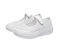 Women's Mary Jane Walking Shoes Breathable Lace Mesh Hook and Loop Strap Platform Casual Trainers Lightweight Comfort Footwear White