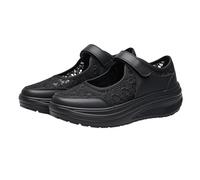 Women's Mary Jane Walking Shoes Breathable Lace Mesh Hook and Loop Strap Platform Casual Trainers Lightweight Comfort Footwear Black