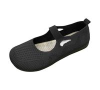 Womens Mary Jane Walking Shoes Mesh Breathable Flat Loafers Lightweight Slip On Casual Trainers Comfort Knit Working Pumps for Ladies Black 4.5