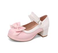 Women's Mary Jane Wedge Heel Shoes with Bow for Leisure Travel Beach Romantic Outfits Comfortable Mid High Heels Elegant Holiday Fashion Summer Spring, red, 4 UK