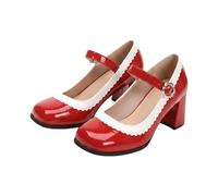 Women's Mary Jane with Block Heel, Elegant High Heel Sandals with Adjustable Buckle, Wedding Shoes, Comfortable Heels, Lightweight Evening Shoes, Party, Holiday, Stage Outfits, Festive, red, 5 UK