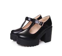 Womens Mary Janes Shoes Adjustable Strap Platform Shoes Chunky Block Heels Pumps T-Strap Round Closed Toe Slip On Wedge Sandals Work Dress Sandals Black