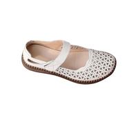 Women's Mary Janes Shoes Flat Closed Hollow Women's Shoes Non-Slip Low Top Ballet Shoes Lightweight Soft Loafers Round Toe Trekking Shoes Comfortable Leather Sandals Mesh Outdoor Shoes, White, 5 UK