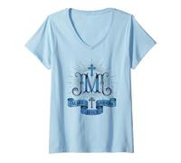 Womens Mary Joseph Jesus Family Emblem V-Neck T-Shirt