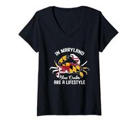 Womens Maryland Blue Crabs are A Lifestyle Crabbing Old Line Bay V-Neck T-Shirt