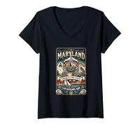 Women's Maryland Chesapeake Bay Lighthouse Sailboat Vintage Nautical V-Neck T-Shirt