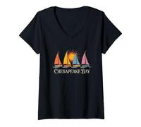 Womens Maryland Chesapeake Bay Present Sailing Old Line State V-Neck T-Shirt