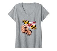 Women's Maryland Flag Graphic Baltimore MD Pride V-Neck T-Shirt