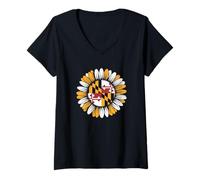 Womens Maryland State Flag Black Eyed Susan Flower Gardening V-Neck T-Shirt