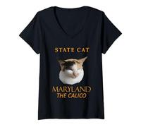 Womens Maryland Territory Cat The Calico V-Neck T-Shirt