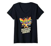 Women's Mascot Parade Series Rainbow Lion Pride Wings V-Neck T-Shirt