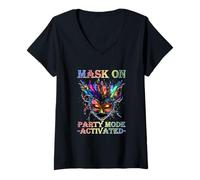 Womens MASK ON PARTY MODE ACTIV A TED V-Neck T-Shirt