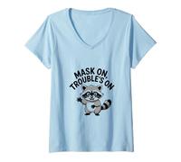 Womens Mask On Troubles on Funny Trash Panda Raccoon Meme V-Neck T-Shirt