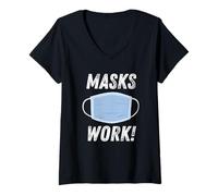 Women's Masks Work Wear a Face Mask & Social Distance & Hygiene V-Neck T-Shirt
