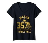 Womens Mason 357 Prince Hall Freemason Masonic Symbol Shriner V-Neck T-Shirt