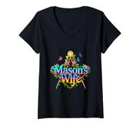 Womens Masonic_symbol with"A Mason's_Wife with_flowers"S&C V-Neck T-Shirt