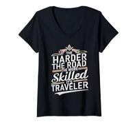 Womens Masonic_symbol with"the harder the_road,skilled it's Traver" V-Neck T-Shirt